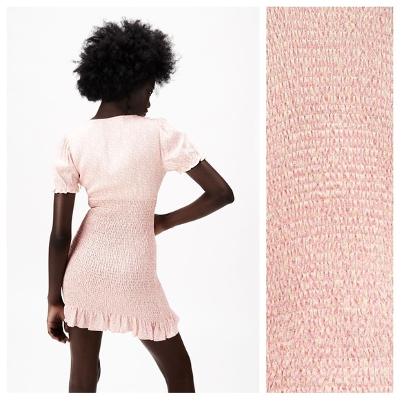 🌹NWT. Zara Pink/White Floral Print Textured Mini Dress. Size M. - Picture 3 of 10